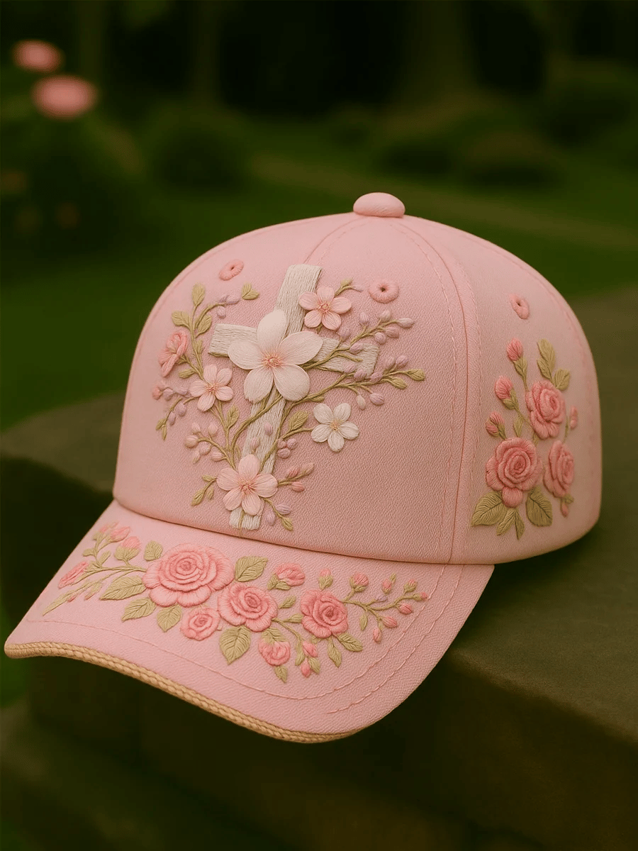 Vintage Breast Cancer Floral Faith Art Print Hat