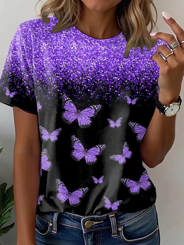 Women's Alzheimer's Disease Butterfly Print T-Shirt