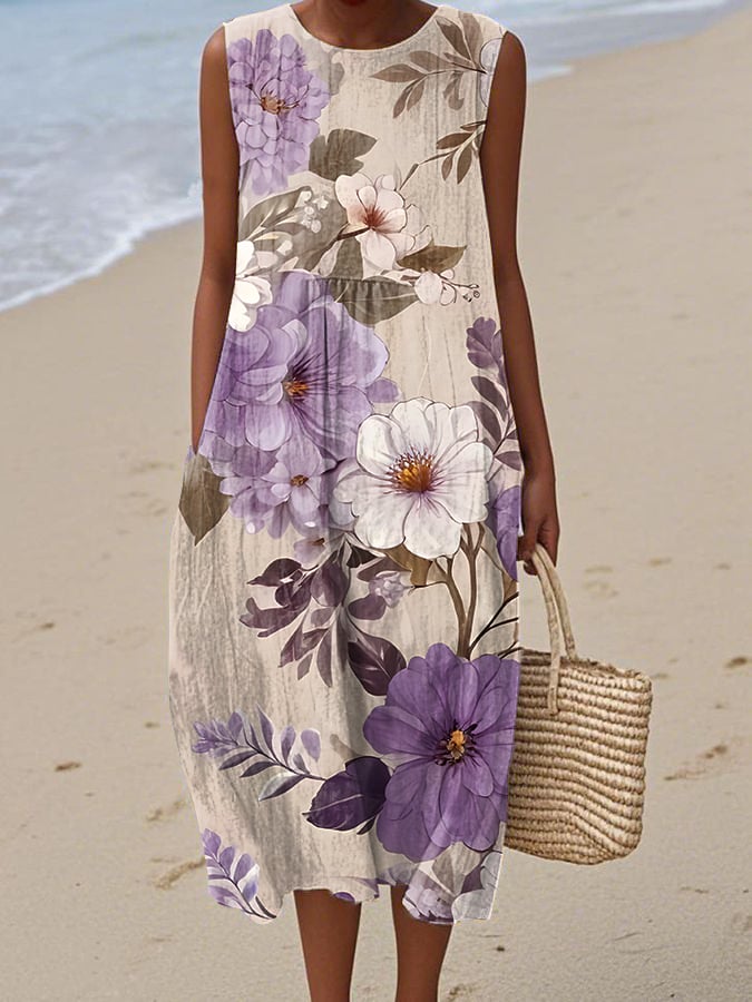 Women's Purple Floral Print Dress