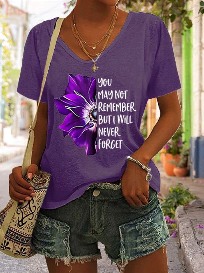 You May Not Remeber But I Will Never Forget Alzheimer'S Disease Women'S Printed T-Shirt