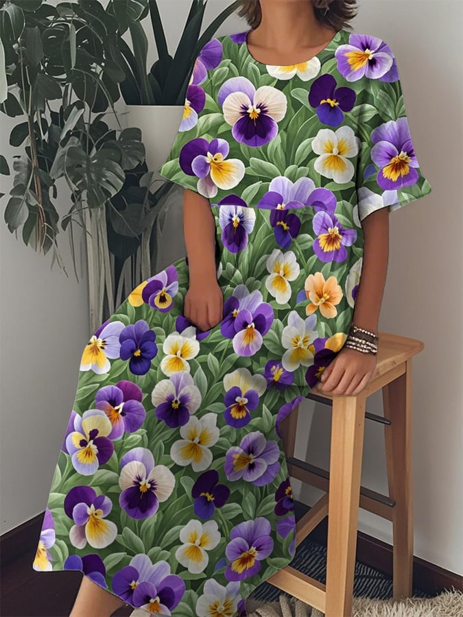Women's Pansy Print Alzheimer's Awareness Support Dress