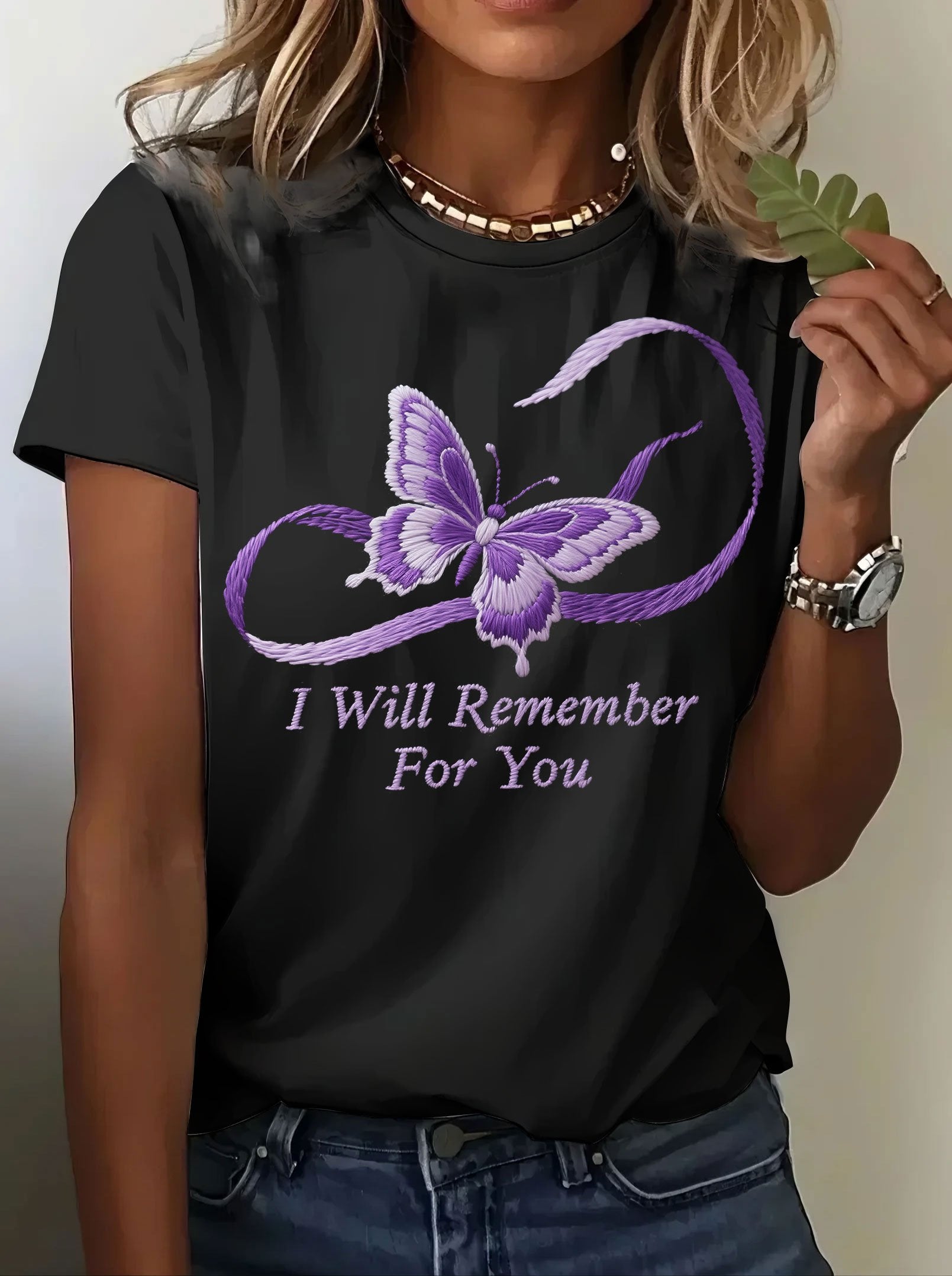 Women's Alzheimer's Disease Knitted Print Short Sleeve T-shirt
