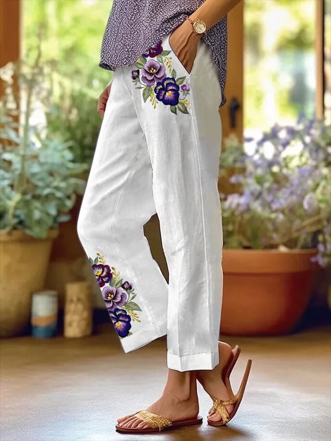 Women's Alzheimer's Purple Floral Casual Pants