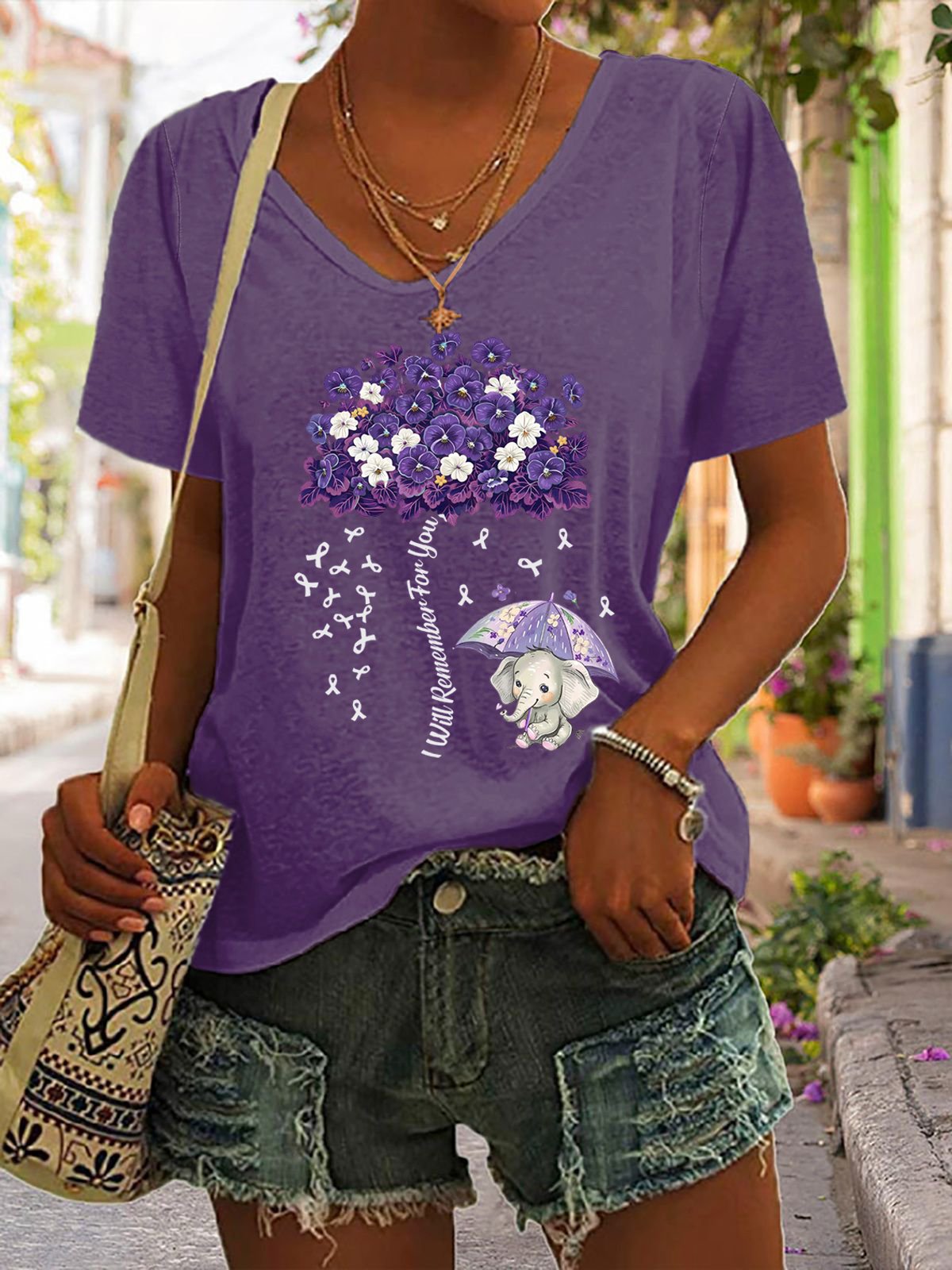 Women's Alzheimer's Awareness Print Crew Neck T-Shirt