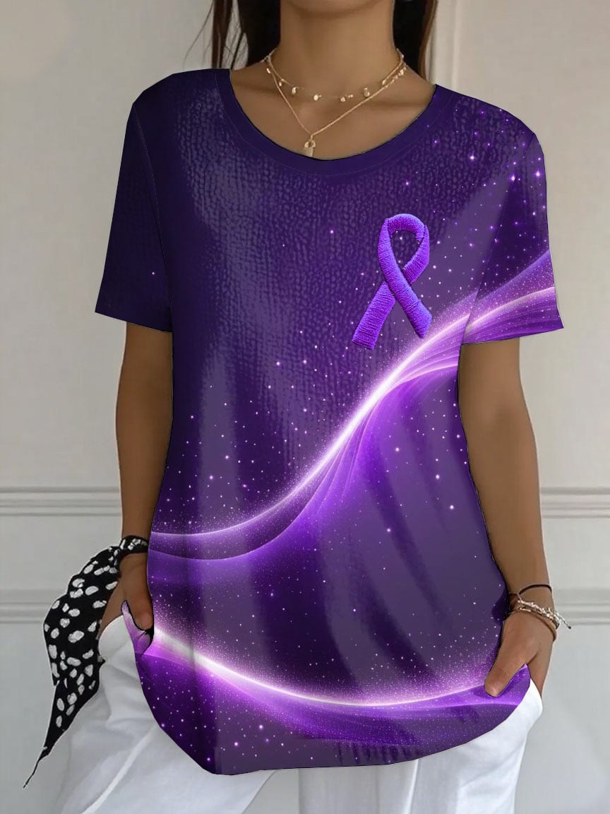 Women's Retro Purple Ribbon Alzheimer's Gradient Art Print Shirt