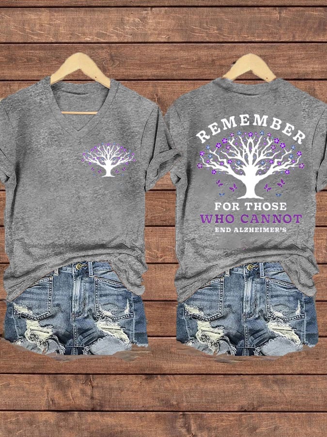 Women's  Floral Dementia Alzheimer's Disease Awareness Remeber For Those Who Cannot Print T-Shirt