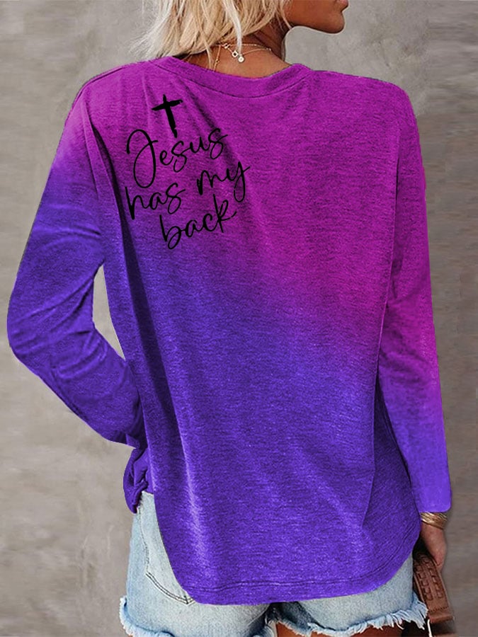 Women's Love Like Jesus Jesus Has My Back Gradient Letter Print T-shirt