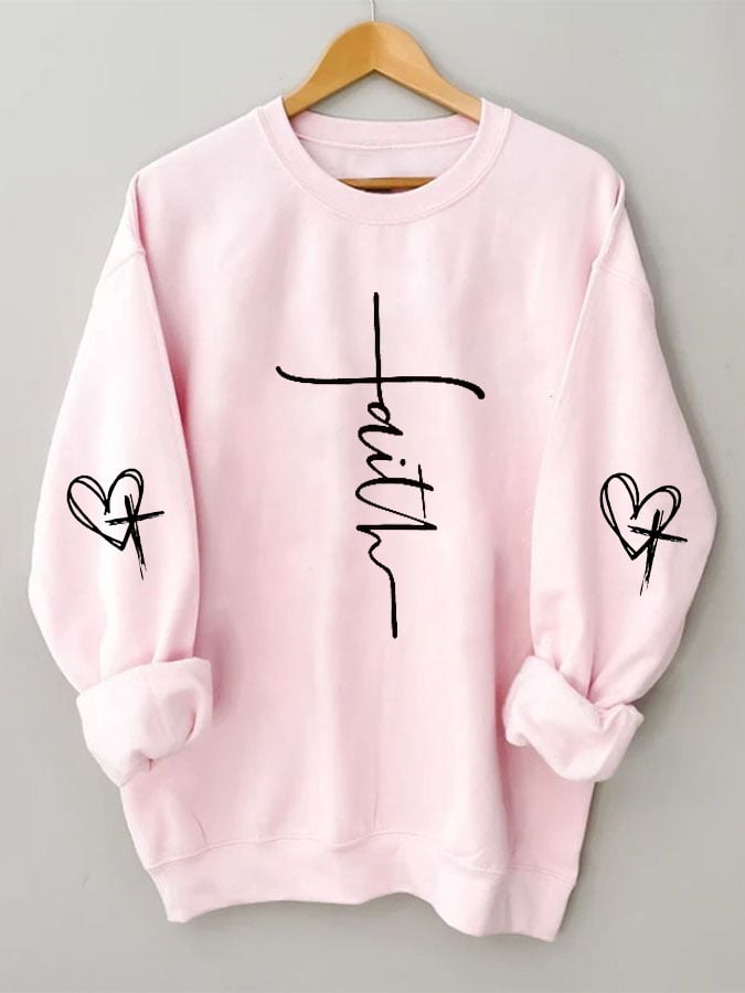 Women's Faith Love Cross Print Sweatshirt