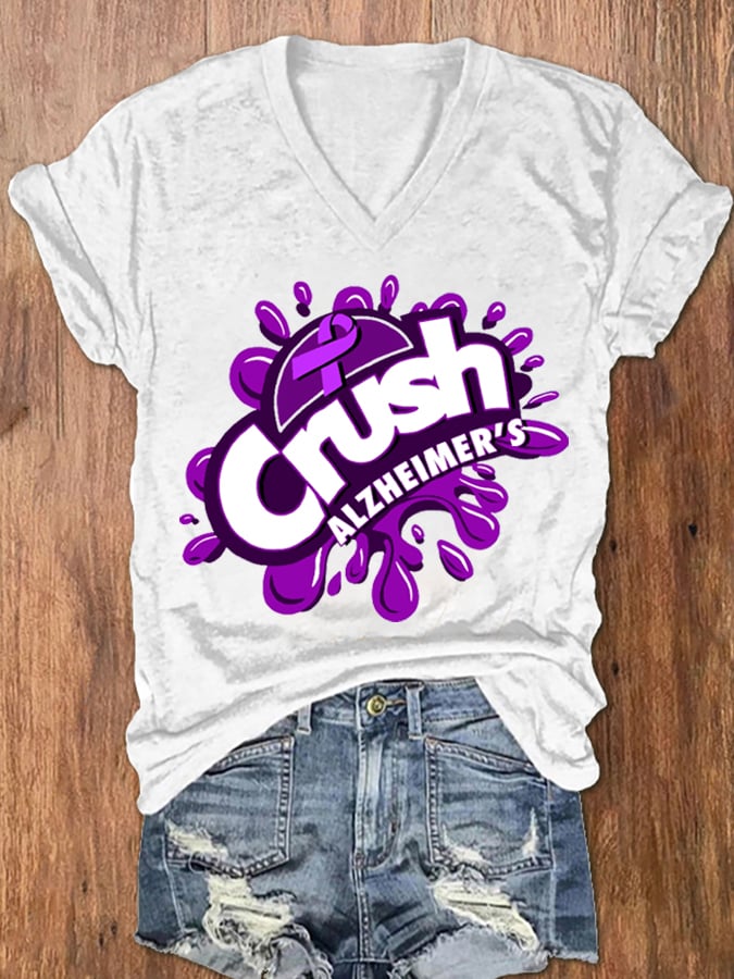 Women's Crush Alzheimer's Printed V-Neck T-Shirt