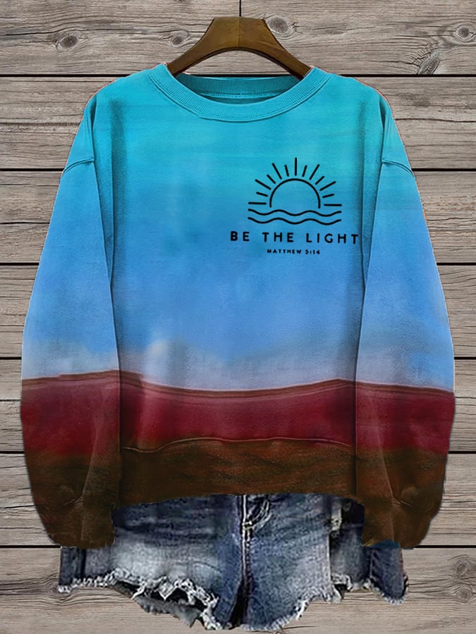 Women's Be The Light Print Crew Neck Sweatshirt