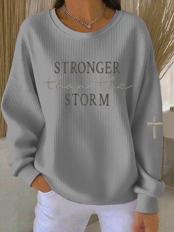 Women's Faith Print Knitted Crew Neck Long Sleeve Top