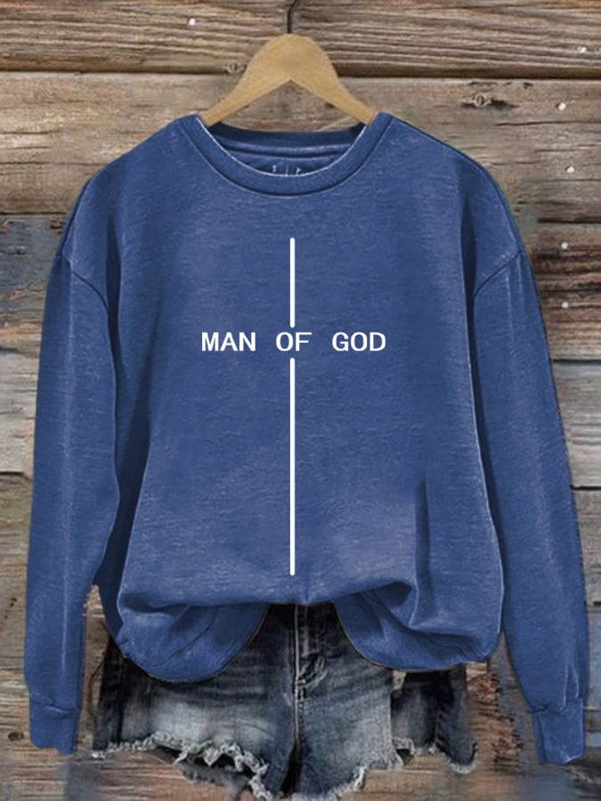 Women's Man Of God Printed Crew Neck Sweatshirt