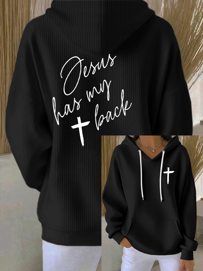 Women's Jesus Has My Back Print Casual Hoodie Sweatshirt
