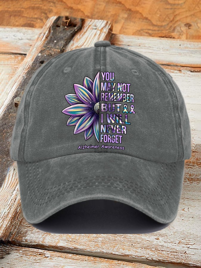 Retro Alzheimer's Awareness You May Not Remember But I Will Never Forget Print Baseball Cap