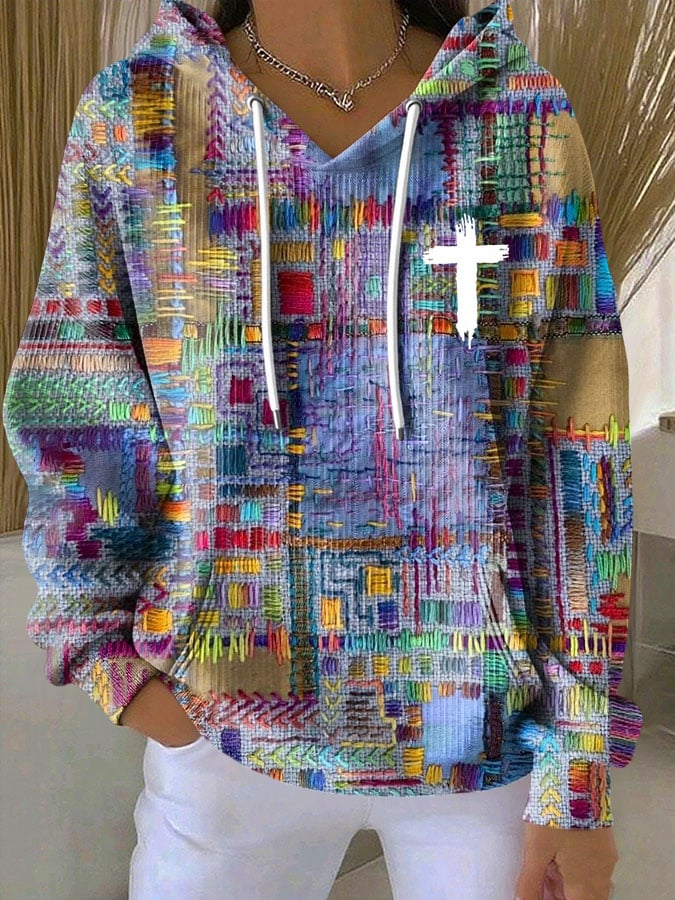 Women's Faith Cross Contrasting Print Casual Sweatshirt
