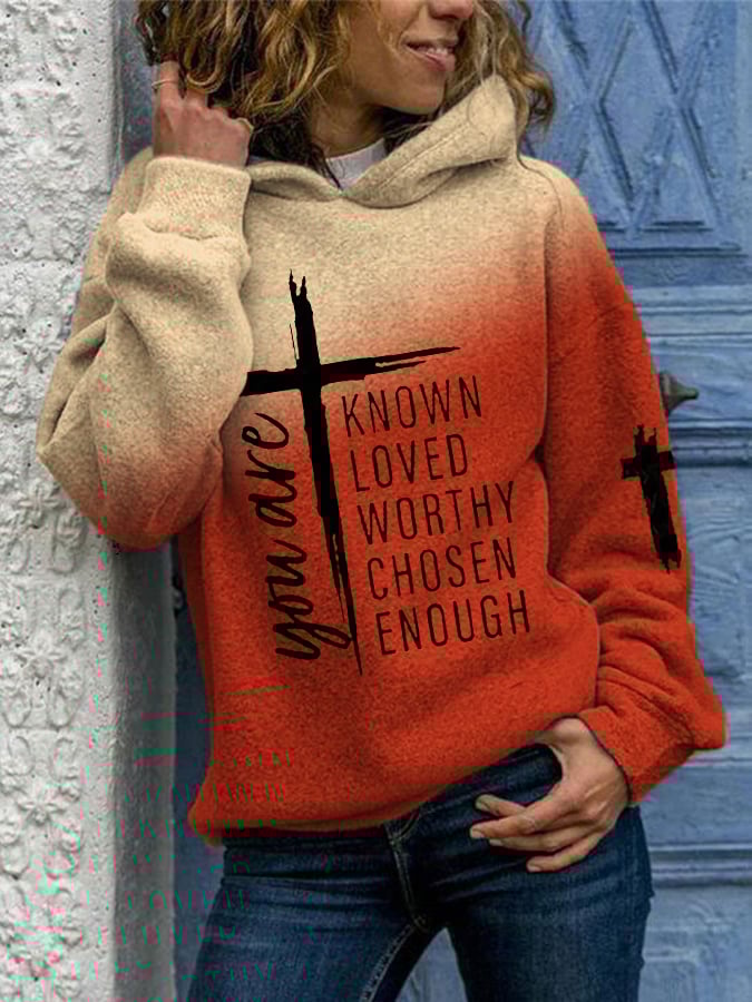 Women's You Are Known, Loved, Worthy, Chosen, Enough Print Casual Hoodie