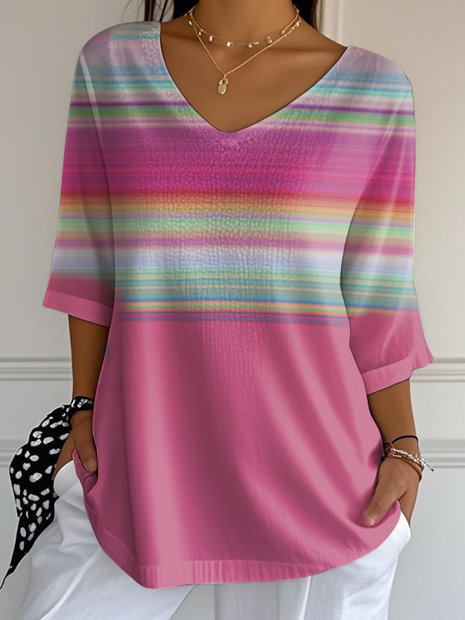 Women's Casual Purple Gradient Art Bubble Wrinkle Top