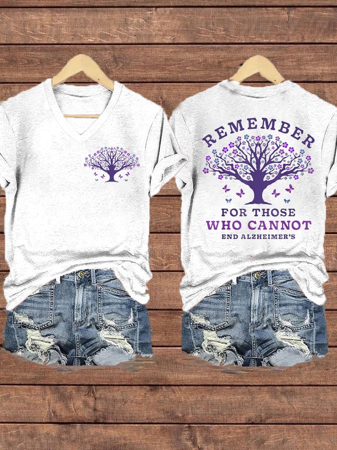 Women's  Floral Dementia Alzheimer's Disease Awareness Remeber For Those Who Cannot Print T-Shirt