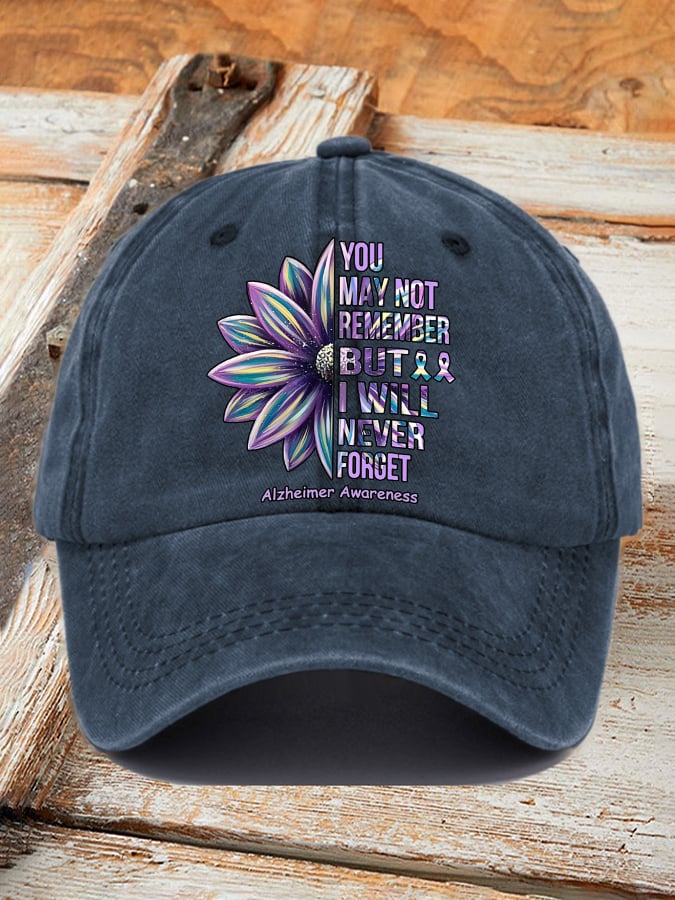 Retro Alzheimer's Awareness You May Not Remember But I Will Never Forget Print Baseball Cap