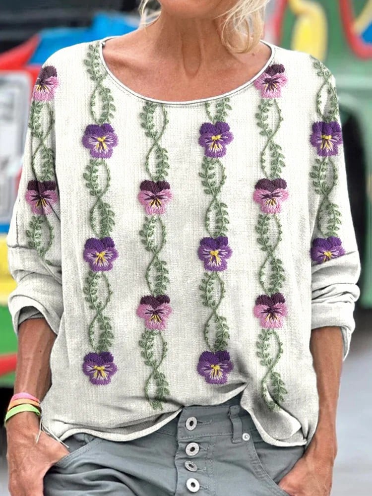 Women's Purple Pansy Floral Dementia Alzheimer's Disease Awareness  Print Casual T-shirt