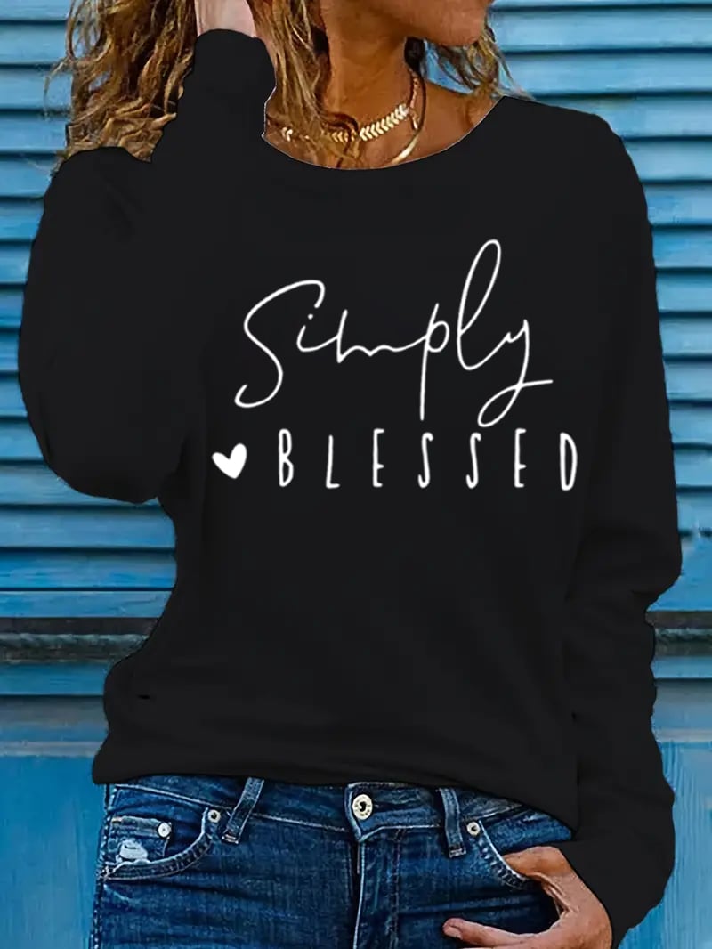 Women's Simple Blessing Printed Long Sleeve T-Shirt