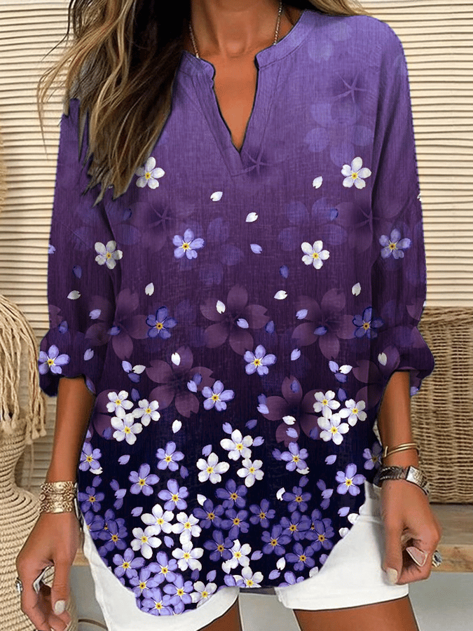 Women's Alzheimer's Floral Print Casual Long Sleeve V-Neck Shirt