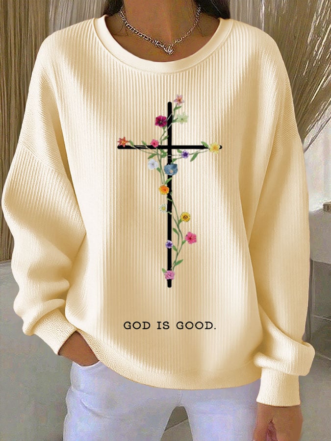 Women's Faith Print Knit Crew Neck Long Sleeve Top