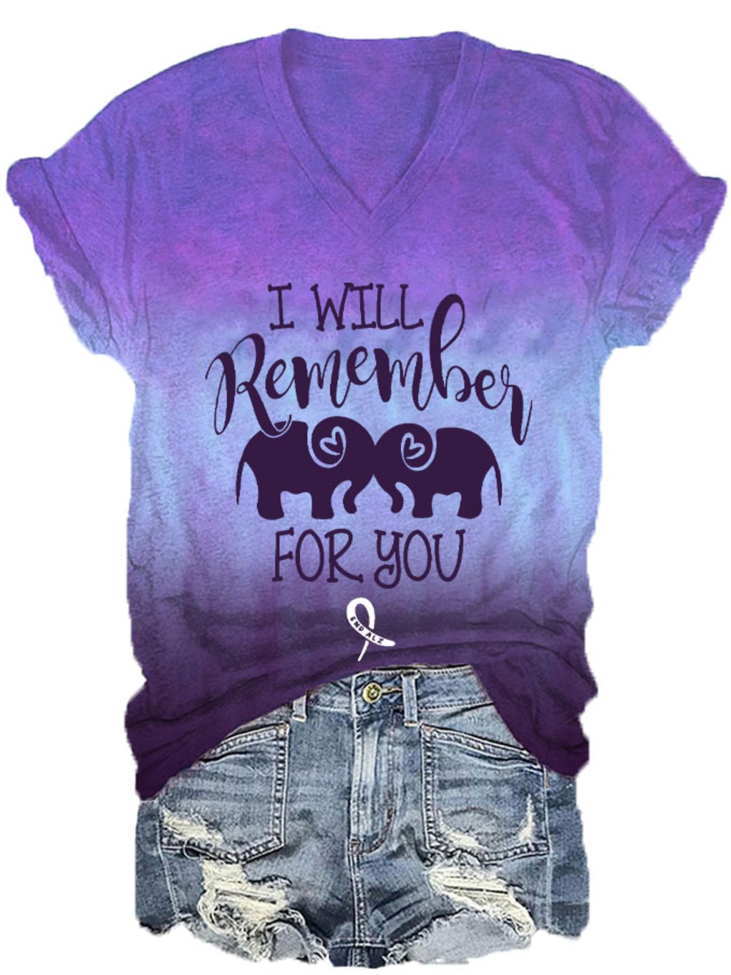 Women's I'll Remember For You Dementia Alzheimer's Awarenes Print V-Neck T-Shirt