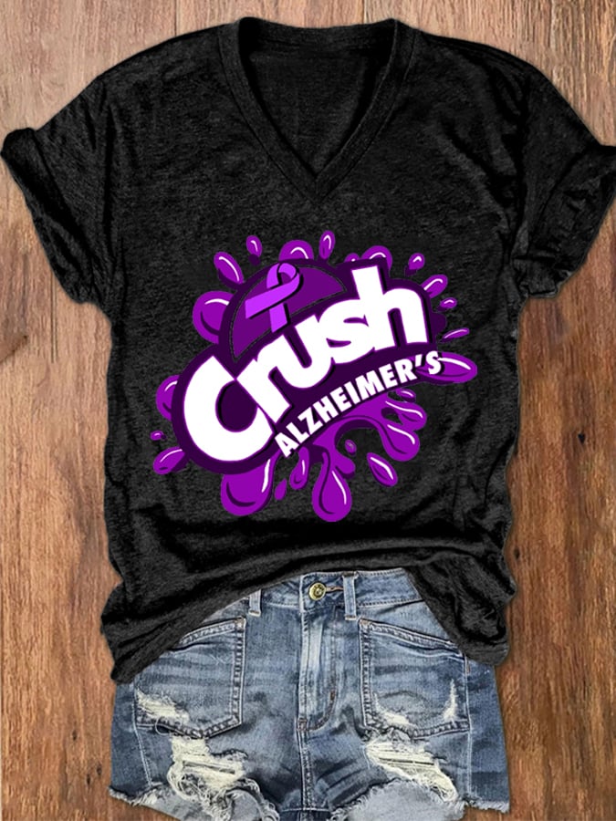Women's Crush Alzheimer's Printed V-Neck T-Shirt