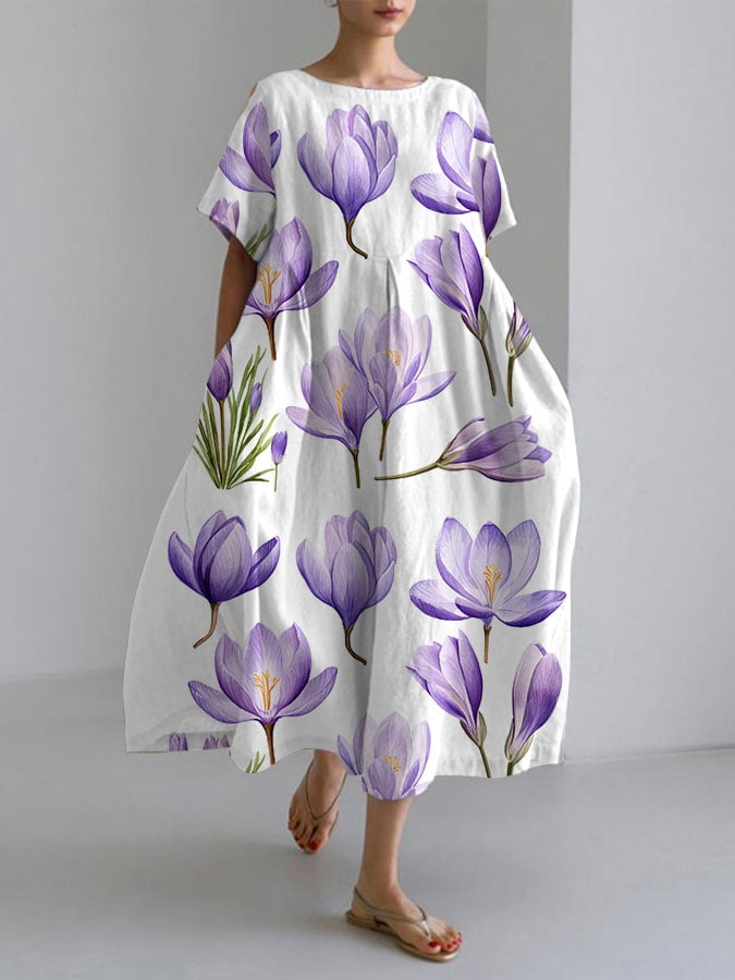Women's Purple Floral Print Casual Dress