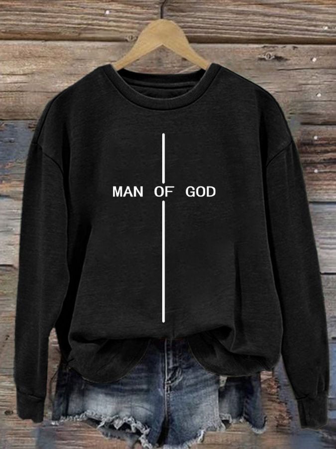 Women's Man Of God Printed Crew Neck Sweatshirt