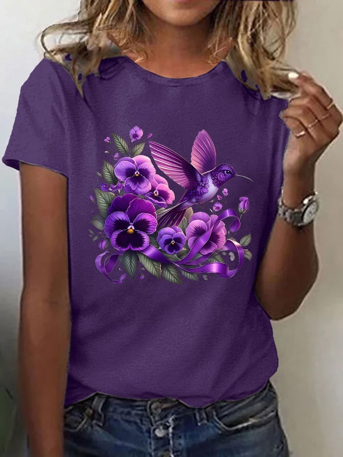 Women's Casual Alzheimer's Awareness Graphic Print Crew Neck Short Sleeve T-Shirt