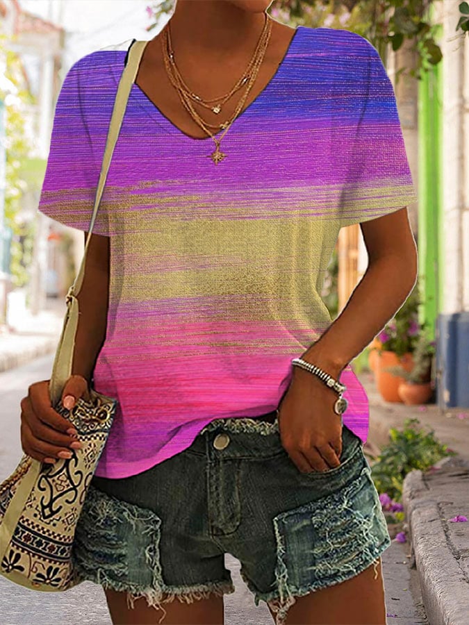 Women's purple botanical floral print casual t-shirt