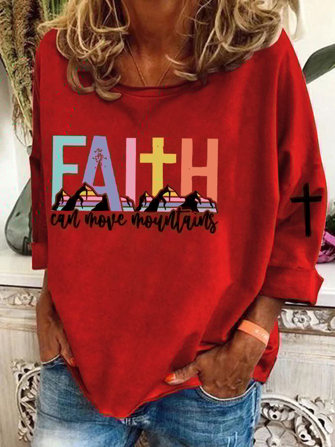 Women's Faith Can Move Mountains  Cross  Print T-Shirt