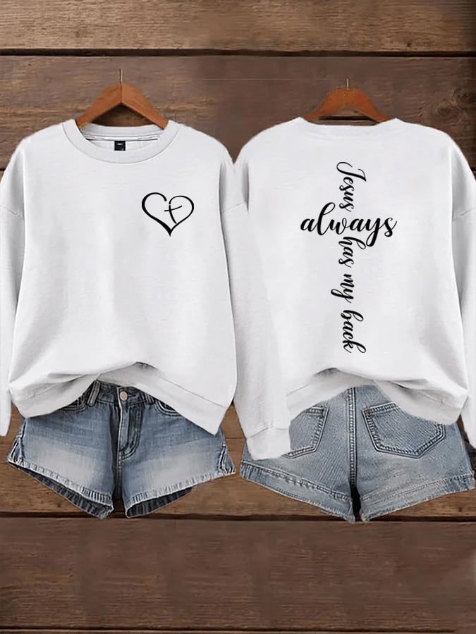 Women's Jesus Has My Back Print  Sweatshirts
