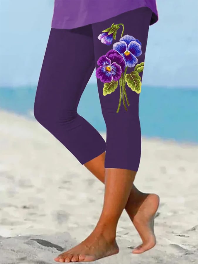 Women's Alzheimer's Awareness Floral Design Print Leggings