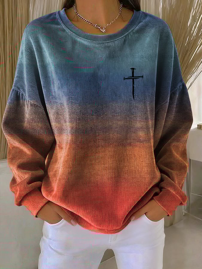 Women's Casual Retro Faith Corduroy Sweatshirt