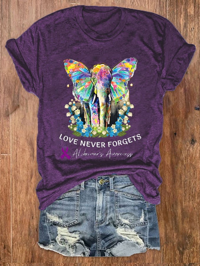 Women's Love Never Forgets Dementia Alzheimer's Print T-Shirt