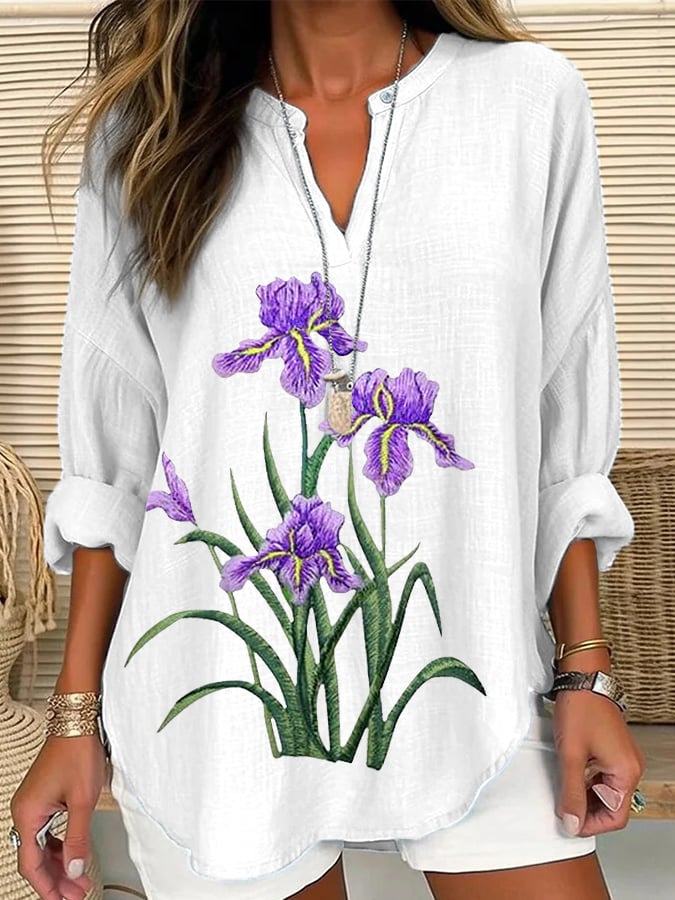 Women's Purple Flower Print Casual Shirt