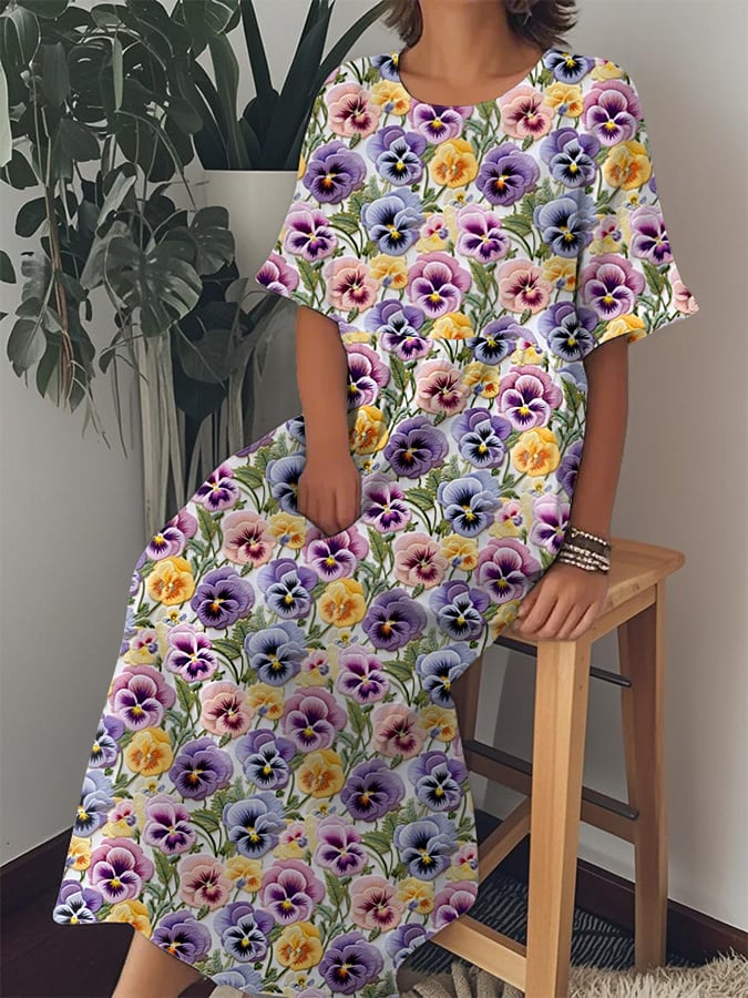 Women's Pansy Print Alzheimer's Awareness Support Dress