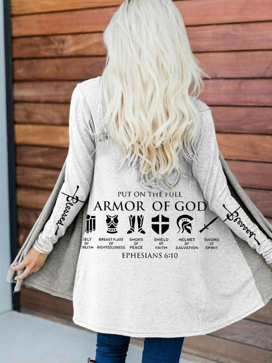 Women's Faith Put On The Full Armor of God Cross Ephesians 6:10 Print Trench Coat