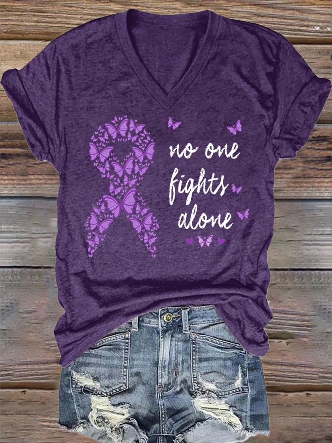 Women's Mental Health Alzheimer's Disease Short Sleeve V Neck T-Shirt