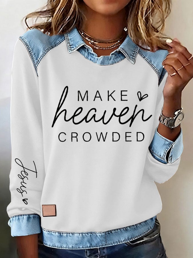 Women's Casual Faith Print Lapel Long Sleeve Top