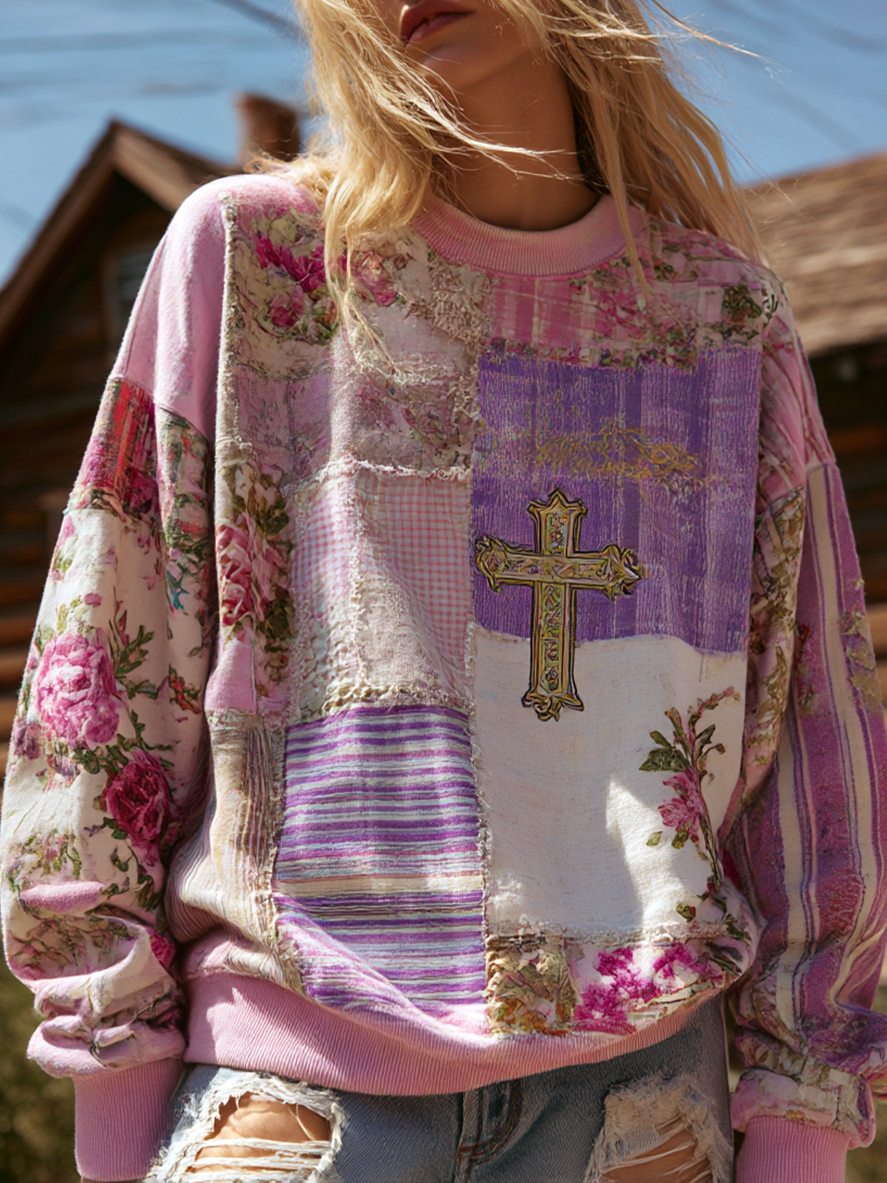 Women's Vintage Casual Floral Art Sweatshirt