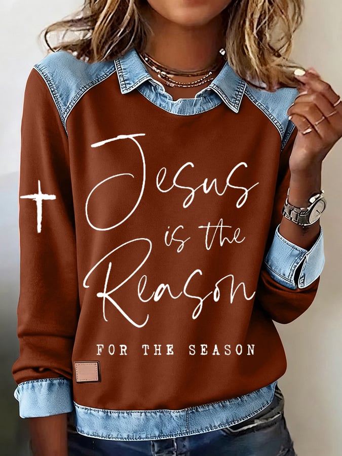 Women's Jesus Is The Reason For The Season  Print Sweatshirt