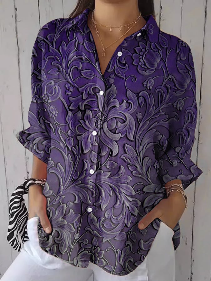Women's purple art floral T-shirt