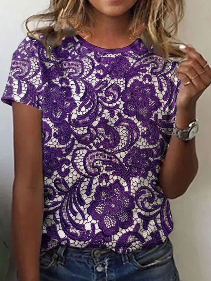Women's Casual Alzheimer's Disease Graphic Print Short Sleeve T-Shirt