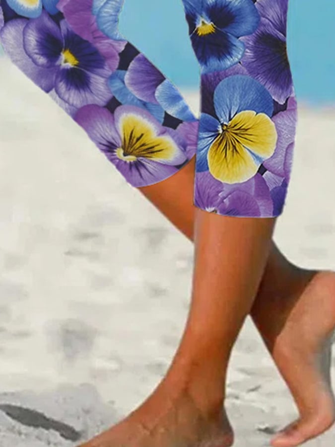 Women's Alzheimer's Forget-Not Floral Design Printed Leggings