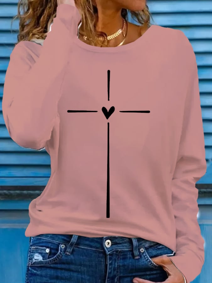 Women's Christian Faith Cross Printed Round Neck T-Shirt