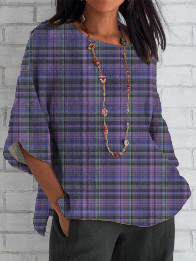 Women's Casual Alzheimer's Plaid Print Shirt